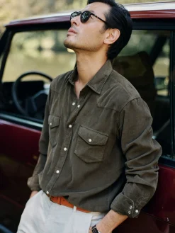 J.McLaughlin Scotto Cord Shirt Olive Outlet