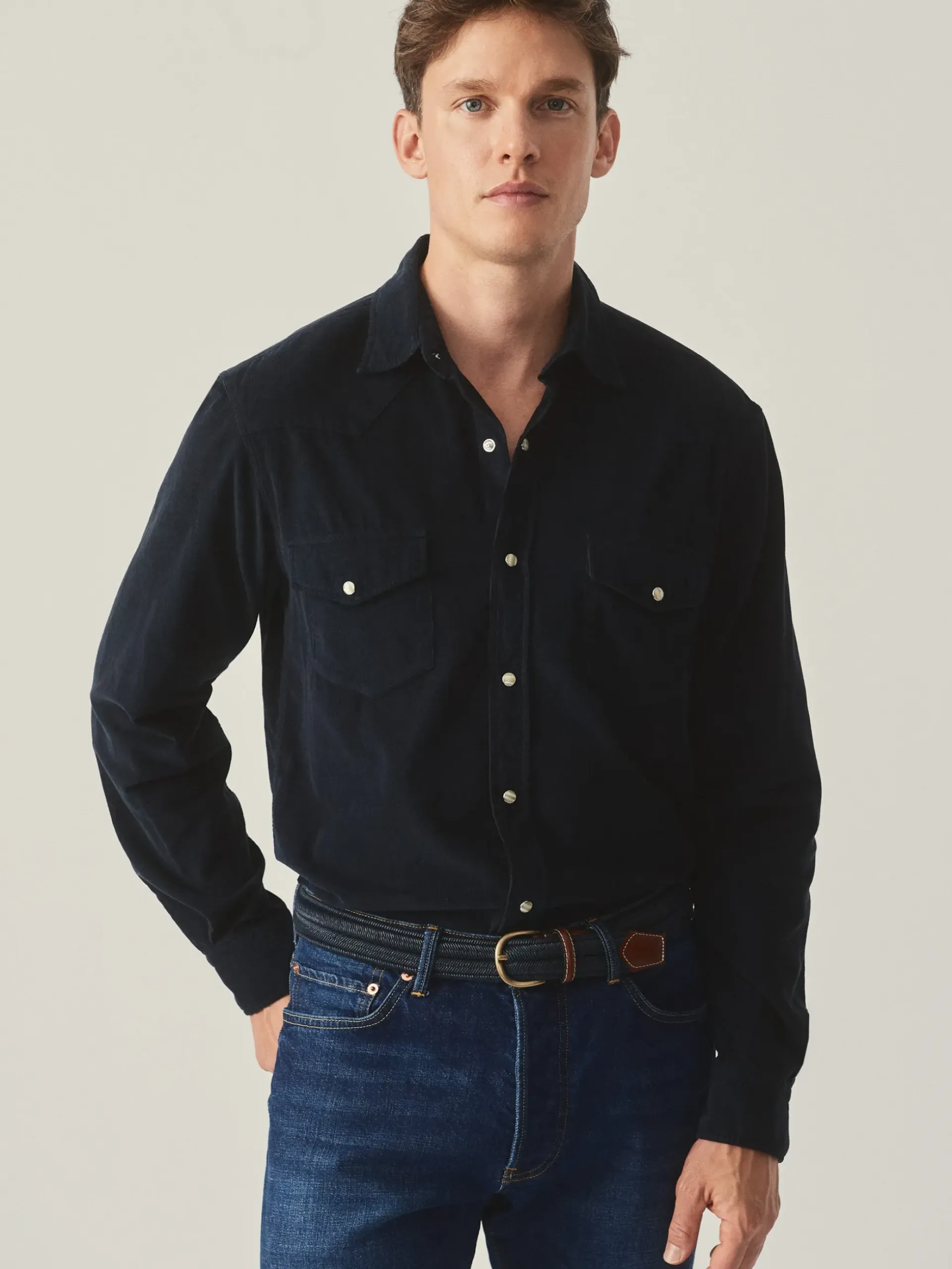 J.McLaughlin Scotto Cord Shirt Navy Discount