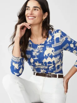 J.McLaughlin Signature Tee in Desert Toile Navy/Tan Best