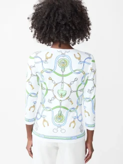 J.McLaughlin Signature Tee in Fairfax Crest White/Blue/Green Outlet