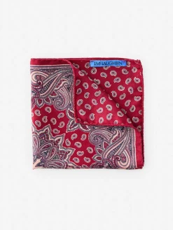 J.McLaughlin Silk Pocket Square in Foulard Red Discount