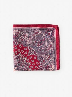 J.McLaughlin Silk Pocket Square in Foulard Red Discount