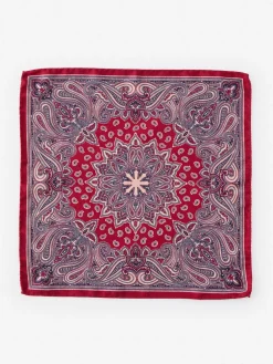J.McLaughlin Silk Pocket Square in Foulard Red Discount