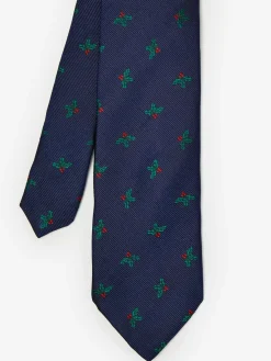 J.McLaughlin Silk Tie in Mistletoe Navy/Green Clearance