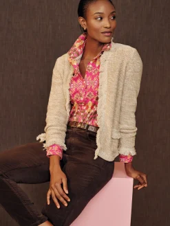 J.McLaughlin Simone Cardigan Tan/OffWhite Fashion