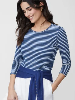 J.McLaughlin Sinclair Tee in Stripe Indigo/White Clearance