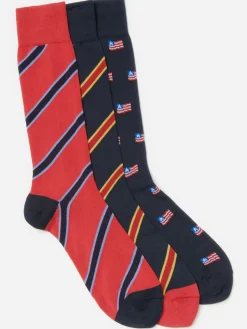 J.McLaughlin Sock Box Set Of 3 in American Flag Navy/Red Outlet