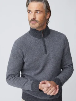 J.McLaughlin Tate Cashmere Sweater in Birdseye HeatherMediumGray/HeatherSilver Clearance