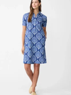 J.McLaughlin Teresa Linen Blend Dress in Neo Tangier Geo Blue/Cornwall Clearance