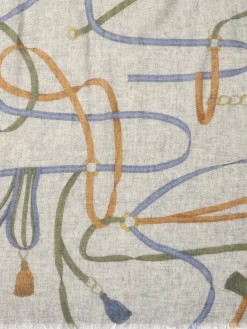 J.McLaughlin Tunis Scarf in Fringe Fete Oblong OffWhite/Blue/Green Hot