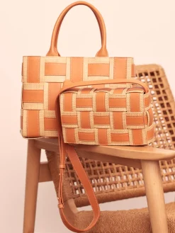 J.McLaughlin Una Leather u0026 Raffia Crossbody Brown Online