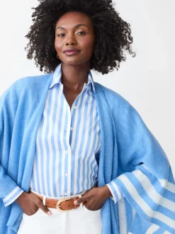 J.McLaughlin Veronique Cashmere Wrap in Stripe MediumBlue/OffWhite Online