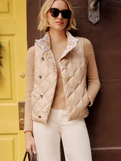 J.McLaughlin Vivian Reversible Puffer Vest in Neo Beltmore Con OffWhite/Blue/Sand New