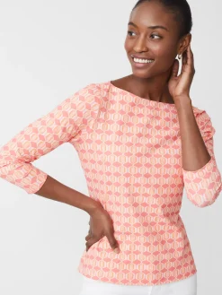 J.McLaughlin Wavesong Tee in Micro Hourglass Coral/Pink Fashion