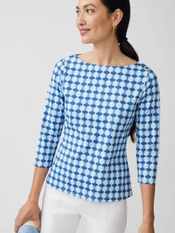 J.McLaughlin Wavesong Tee in Micro Hourglass Navy/Blue Best