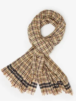 J.McLaughlin Wool Scarf in Plaid Rust/Beige/Cranberry New
