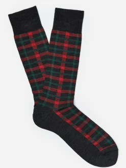 J.McLaughlin Wool Socks in Even Square Plaid DK_H_GRAY/RED-Even_Square_Plaid New