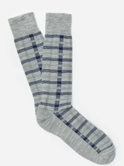 J.McLaughlin Wool Socks in Even Square Plaid LightGrey/Blue New
