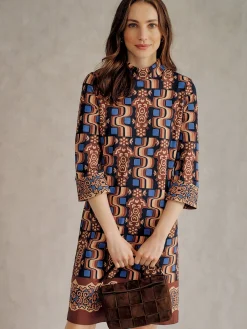 J.McLaughlin Zelda Dress in Neo Managua Brown/Blue Hot